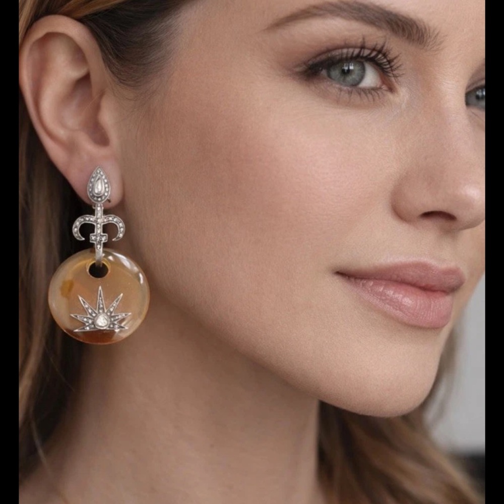 Ross-Simons Yellow Quartz Diamonds Drop Earrings